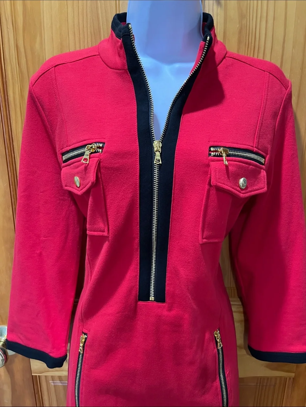 Beautiful Boston Proper Red Dress with pretty gold zipper detailing - Picture 3 of 10